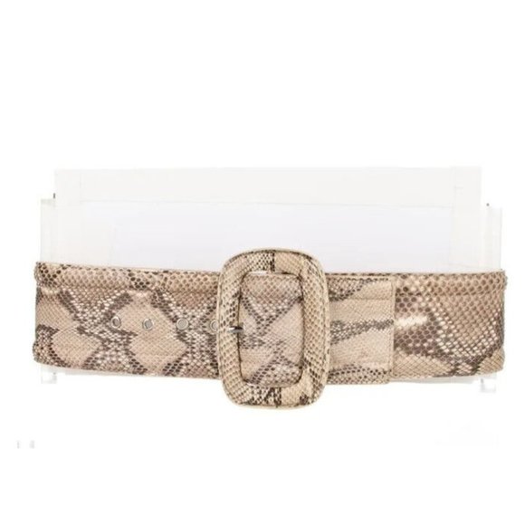 Designer Michael Kors Collection Neutrals Python Print 3"Wide Waist Belt Med - Picture 6 of 9